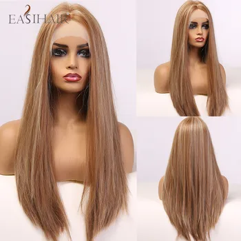 

EASIHAIR Lace Front Hair Wigs Long Straight Brown Synthetic Blonde Highlight Lace Wigs for Black Women Brazilian Heat Resistant