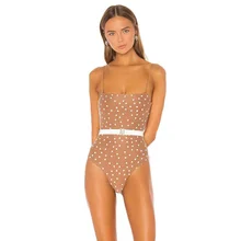 Новое поступление, сдельный купальник, стринги, монокини, женский сексуальный купальник с открытыми плечами, Женский винтажный пляжный купальник, бикини в горошек