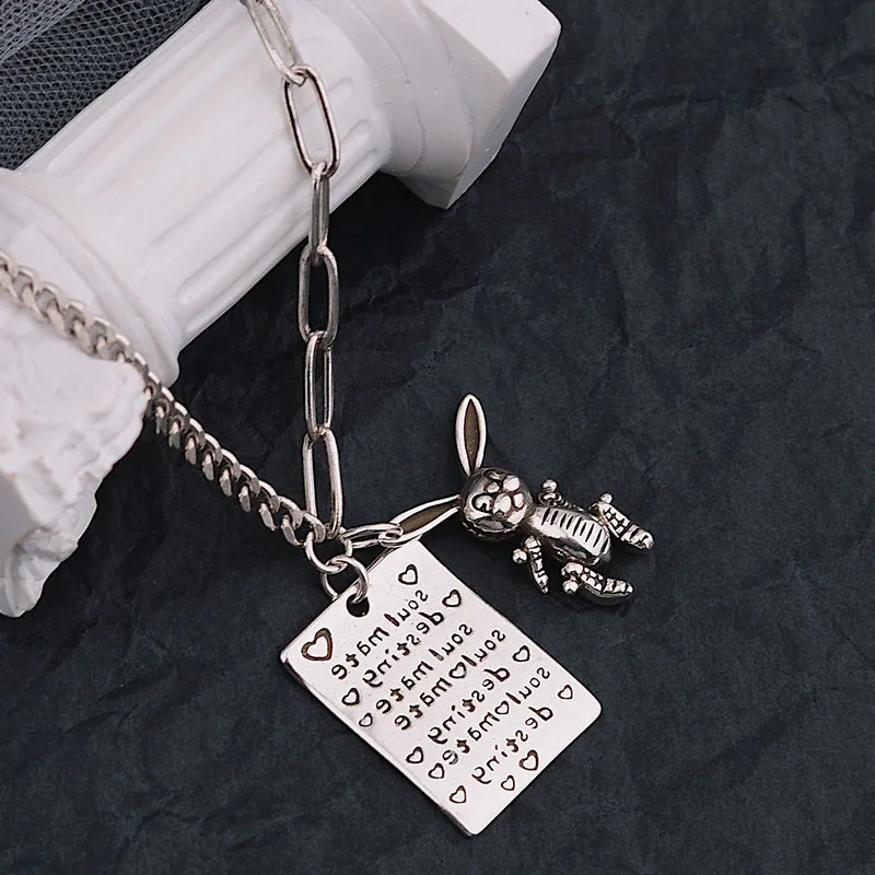 Mewanry 925 Sterling Silver Sweater Necklace for Women Party Creative Design Rabbit Square Card Jewelry Birthday Gifts Wholesale - Image 3