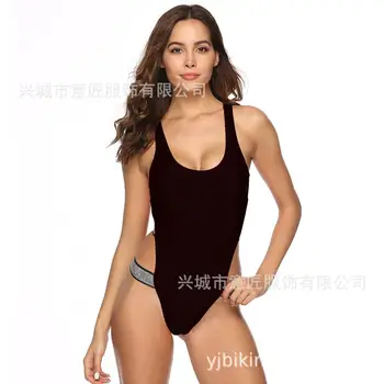 

Nineteen-year New European and American Swimming Suit Sexy Triangular Connected Pure Color Wide Flat Belt Show Back Swimming Sui