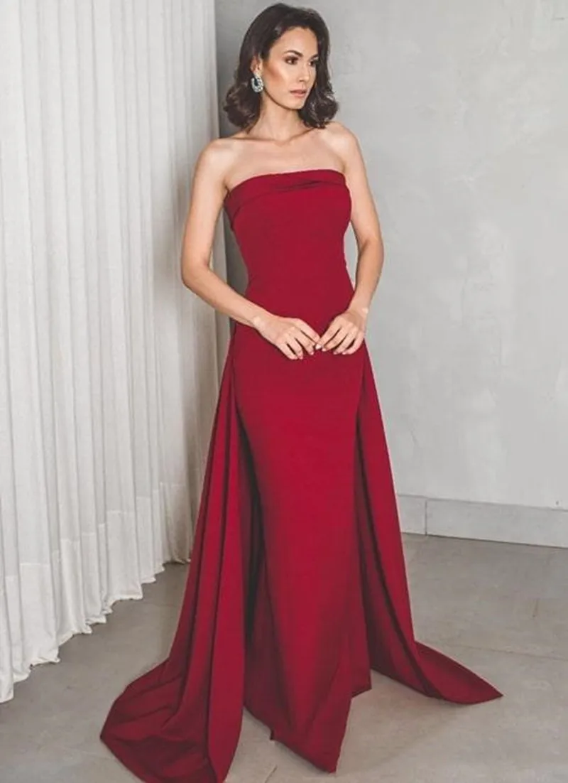 『Cheap!!!』- Satin Bateau Neck Dark Red Prom Dresses Mermaid Modern
Evening Gowns Women's Evening Dress