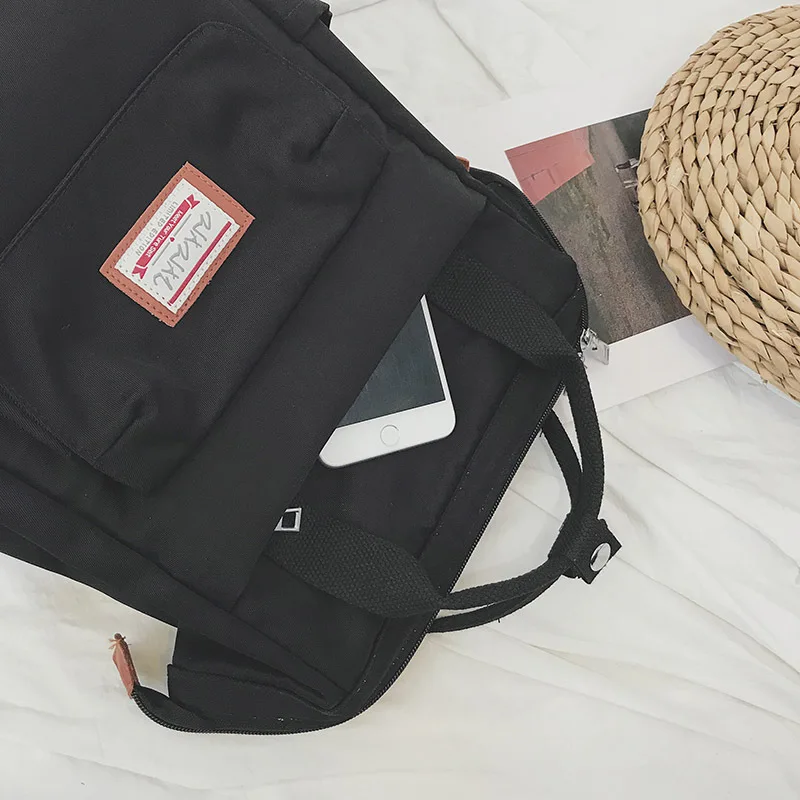 

Canvas Iron Clamp Mouth Backpack Contrast Color High-Capacity External Pocket Zipper Men And Women School Bag