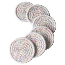 6 шт. плетеные подставки для напитков, обеденный стол, впитывающие тканые подставки, набор для гостиной, офиса, красочные(круглые