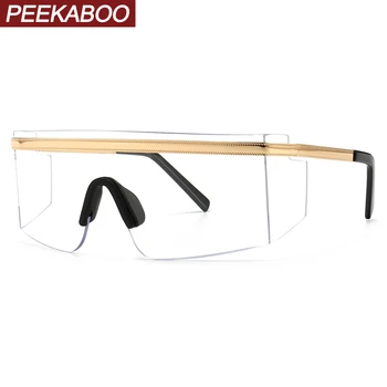 

Peekaboo one lens protective goggles women side shield metal mens oversized glasses frameless windproof clear lens gold metal