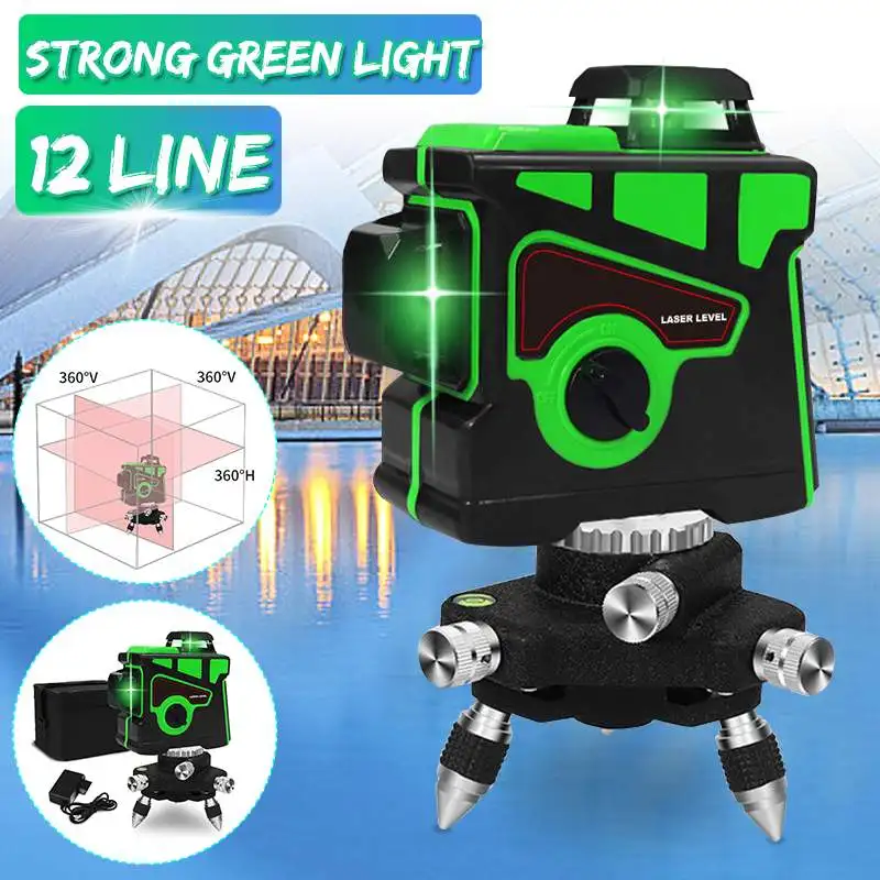 

ZEAST Laser Level 12 Lines Green Light 3D Automatic Self Leveling 360 Rotary Vertical Horizontal Cross Line Level With a Tripod