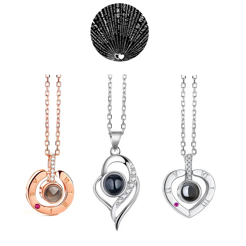 Projection Necklace Gifts Heart Pendant Romantic Wedding 100-Languages Friend Girl I Love
