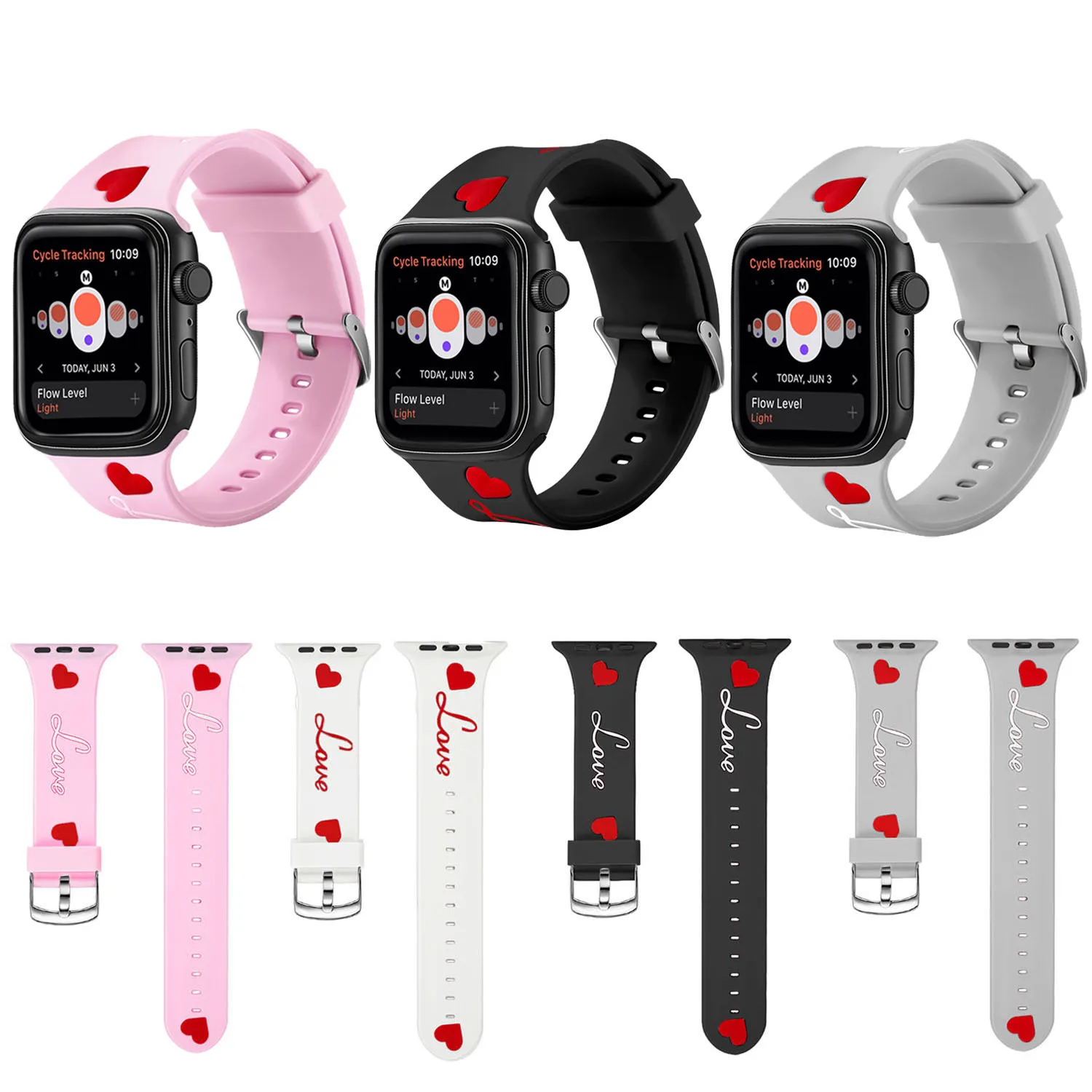 Ремешок для часов Apple Watch 38 мм 40 42 44 сердечко любовь мягкий силиконовый спортивный