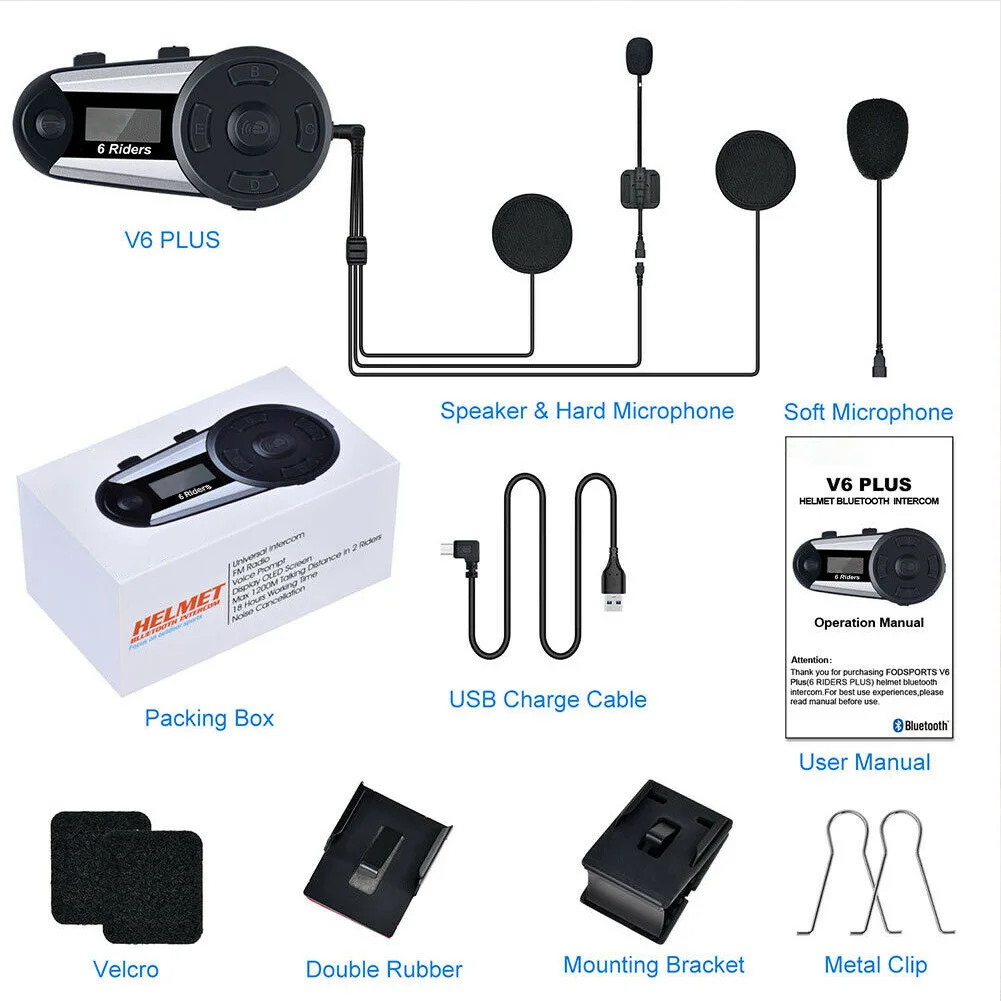 Наушники, Bluetooth, беспроводные, универсальные, 6 всадников, шлемы, микрофон, для мотоцикла, переговорные, портативные, для связи, для улицы