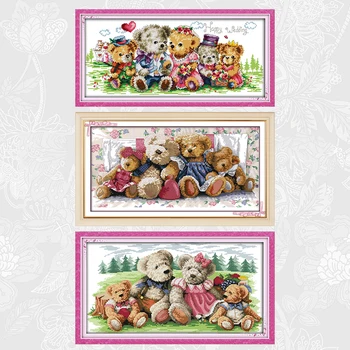 

Bear family Cross Stitch Cartoon Patterns 14CT 11CT DIY Handwork Embroidery kits Needlework sets Wholesale Home Decoration