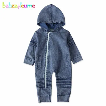 

2020 Spring Outfits Baby Boys Clothes Fashion Casual Long Sleeve Hooded Jumpsuit Denim Zipper Rompers Newborn Clothing BC1290-1