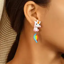 Полимерная глина милые серьги в виде единорогов для женщин модные ювелирные изделия ручной работы 3d Пегас серьги гвоздики девушки дети подарок