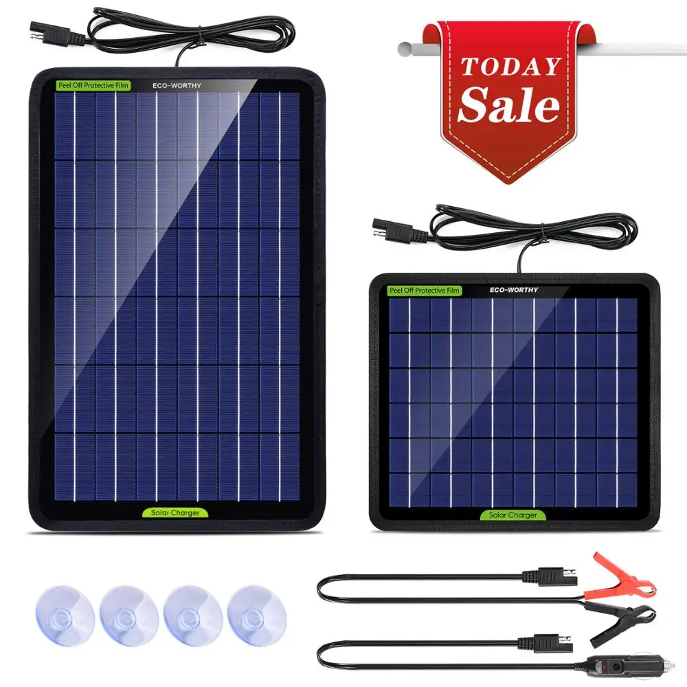 ECO-WORTHY 12 Volts 5 Watts Portable Power Solar Panel Battery Charger Backup for Car Boat Batteries 