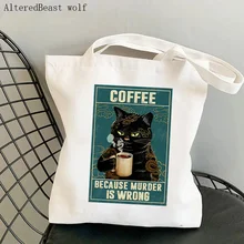 

Women Shopper bag Cat Tattoo Coffee Because Murder Is Wrong Bag Harajuku Shopping Canvas Bag girl handbag Tote Shoulder Lady Bag