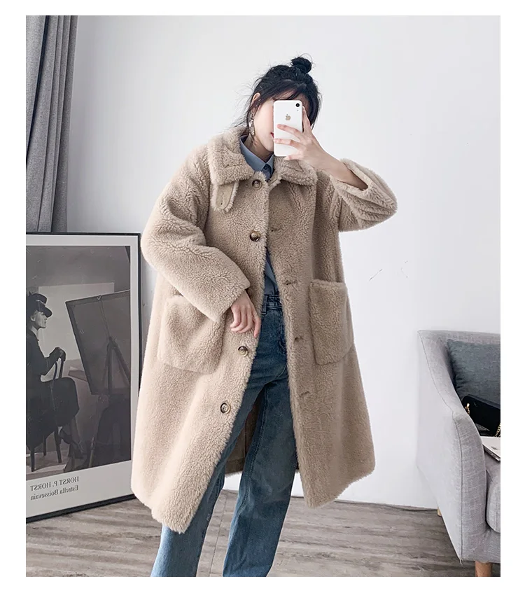 Winter New Women Cashmere Long Coat Elegant Suede Inner Furry Wool Coat Fashion Warm Coat With Pocket Casaco Feminino F22