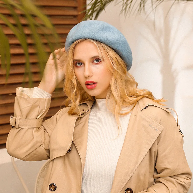 

New Adjustable Solid Color Wool Beret Women Winter Hat Casual Newsboy Cap Female Retro Japanese Style Beanie
