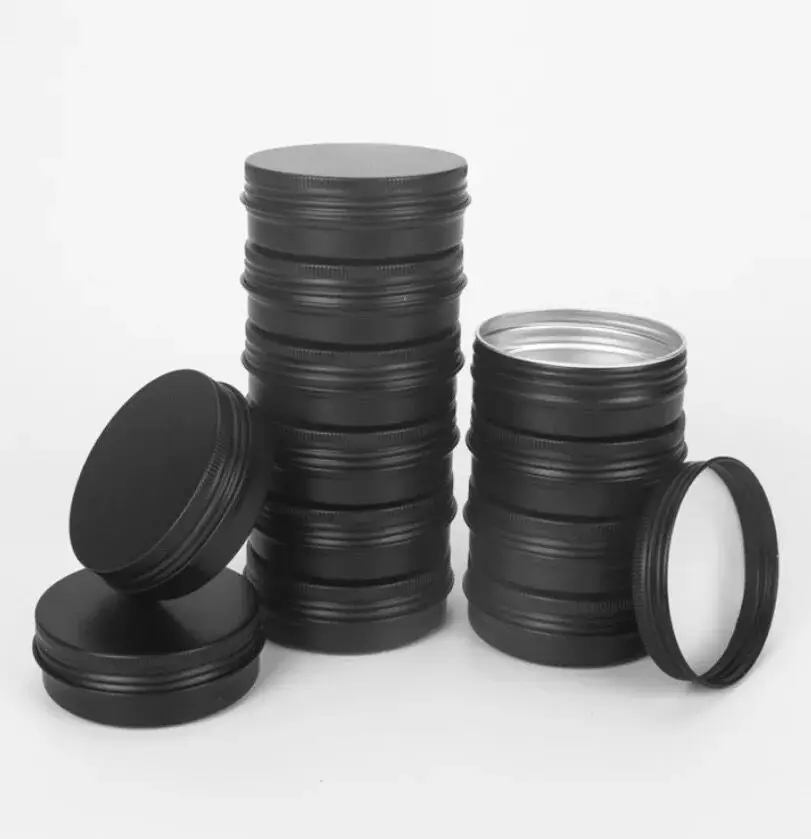 60ml 블랙 틴 캔 스크류 탑 원형 금속 립밤 용기, 스크류 캡이 있는 립밤 보관..