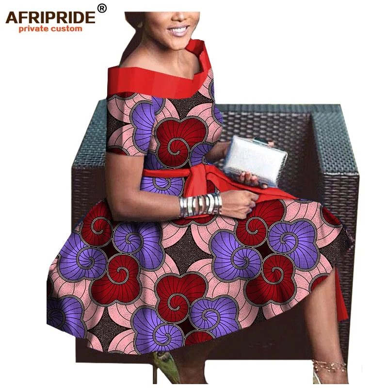 Осеннее платье для африканских женщин AFRIPRIDE, индивидуальное плиссированное платье с коротким рукавом и v-образным вырезом до середины голени из чистого воскового хлопка A722565