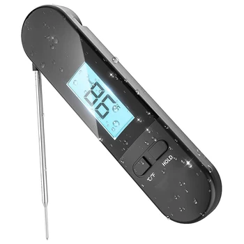 

Digital Instant Read Meat Thermometer, Foldable Kitchen Thermometer, Belt, for Meat / Candy / BBQ (Black)