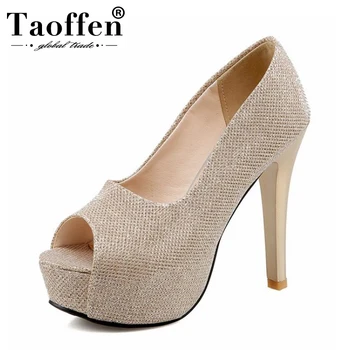 

TAOFFEN 6 Color Size 32-48 Women High Heels Sandals Bling Pumps For Lady Peep Toe Shoes Women Slip On Party Footwear