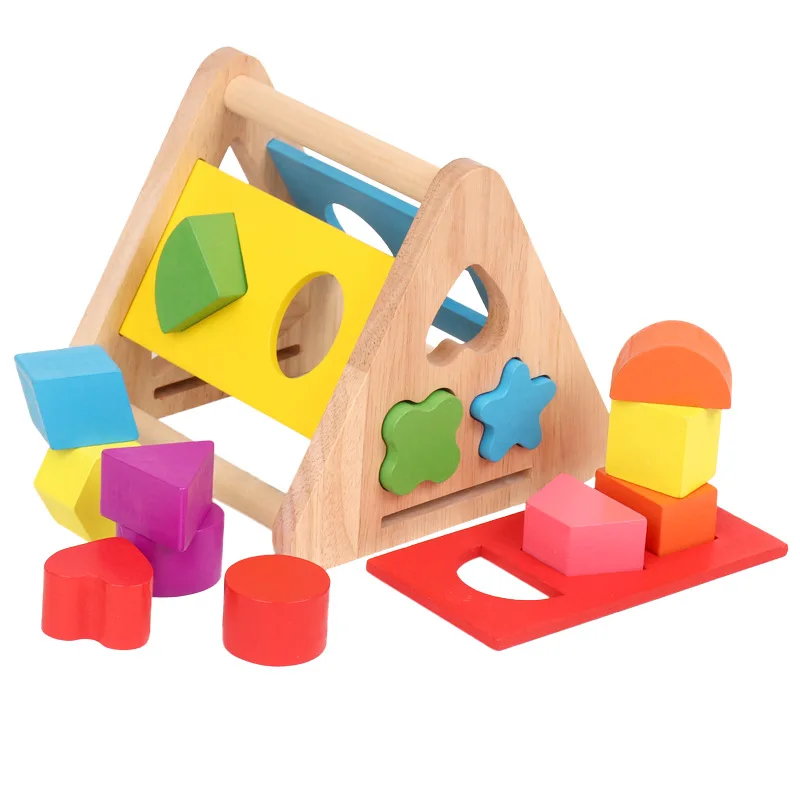 

Children'S Educational Toy Building Blocks Triangular Wooden Toys Intelligence Box Shape Matching Preschool Education Toy Wholes