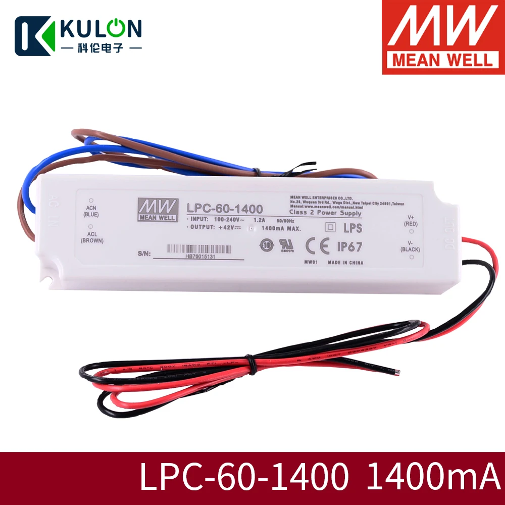 Светодиодный драйвер MeanWell 90-265VAC на постоянный ток IP67 светодиодный светильник 1050mA