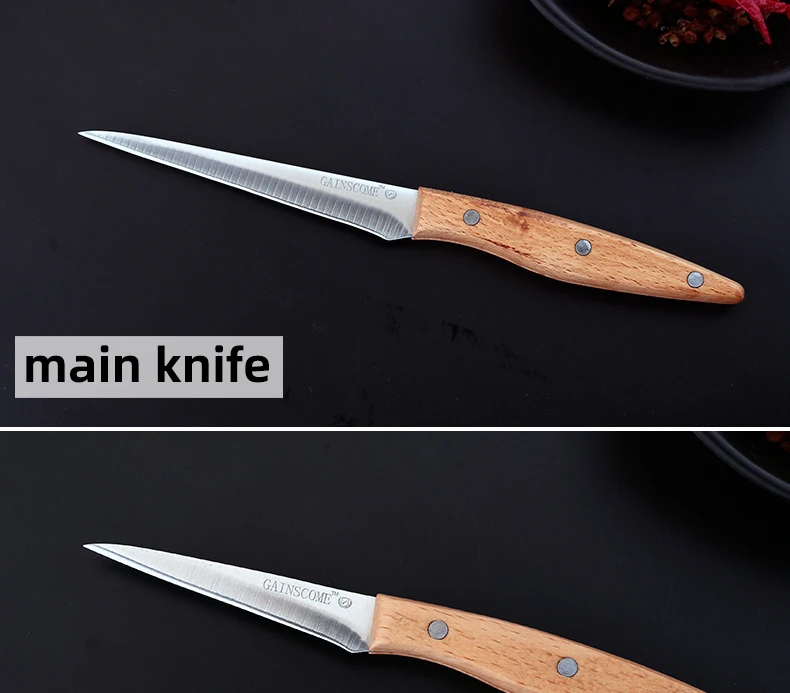 GAINSCOME Kitchen Carving Knives 3 PCS Set Professional Chef Sharp Well Food Fruit Platter Beech Wood Handle Paring Main Knife fiskars knife block