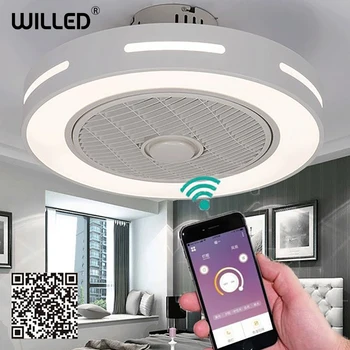 

LED ceiling fan+lamp with remote control light suppot mobile phone app bluetooth connect invisible fans home lighting goodsleep