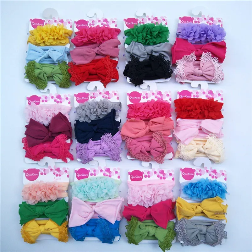 

3pcs/set Newborn Baby Girls Bowknot Flower Headband Nylon Elastic Wide Side Hair Band Infant Toddler Headwear Kids Accessories