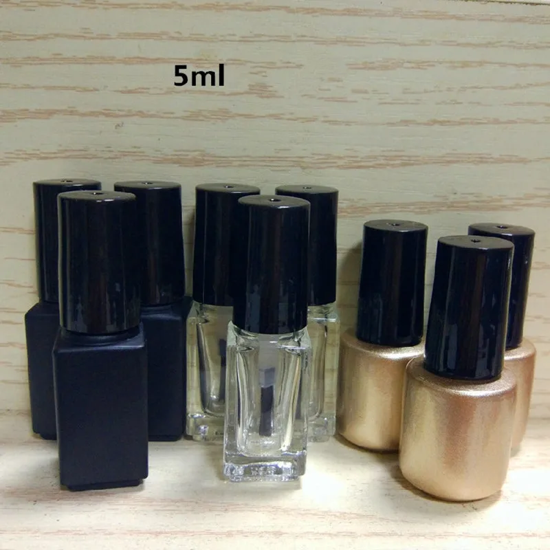 

5ml Nail Polish Bottle With Brush Refillable Empty Cosmetic Container Transparent/Black Glass bottle Nail Art Manicure Tool