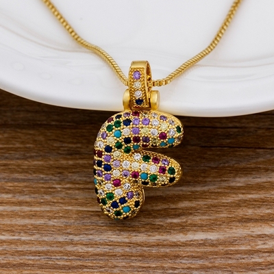 A-Z 26 Letters CZ Zirconia Pendant Necklace for Women Cute Rainbow Initials Name Necklace Fashion Party Wedding Jewelry