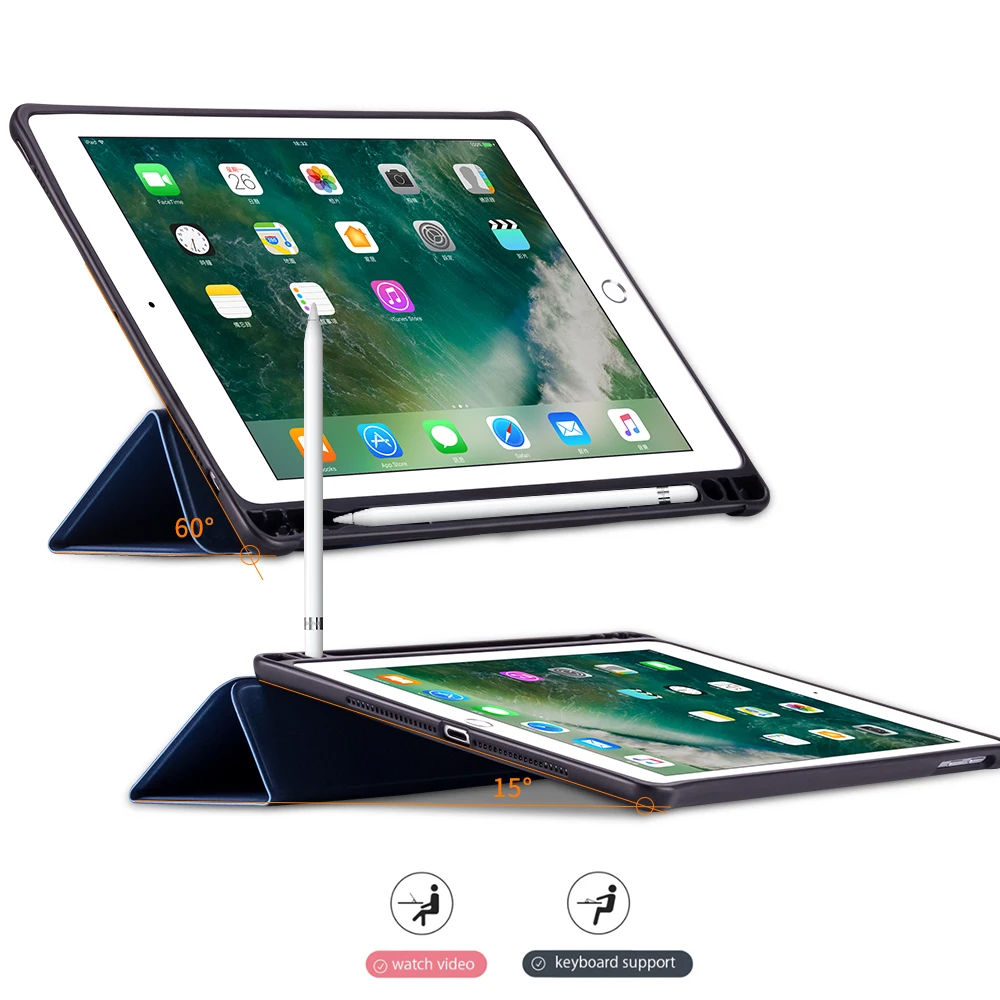 Для ipad 9,7 чехол силиконовый мягкий чехол для ipad Air 1 Air 2 чехол s из искусственной кожи чехол для ipad 5 6 Чехол с карандашом