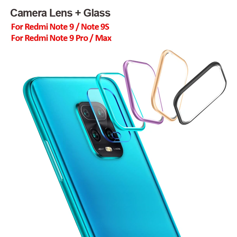Tempered Glass+Metal Protective Ring for Xiaomi Redmi Note 9S Camera Lens Protector Film 9 Pro Cover | Мобильные телефоны и