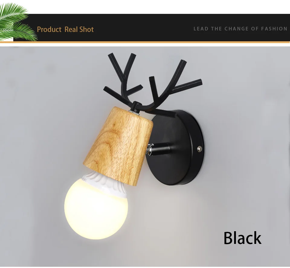 Скандинавский бревенчатый светильник, простой креативный рога для спальни, гостиной, прикроватный светильник, для учебы, прохода, из цельного дерева, фоновая настенная лампа