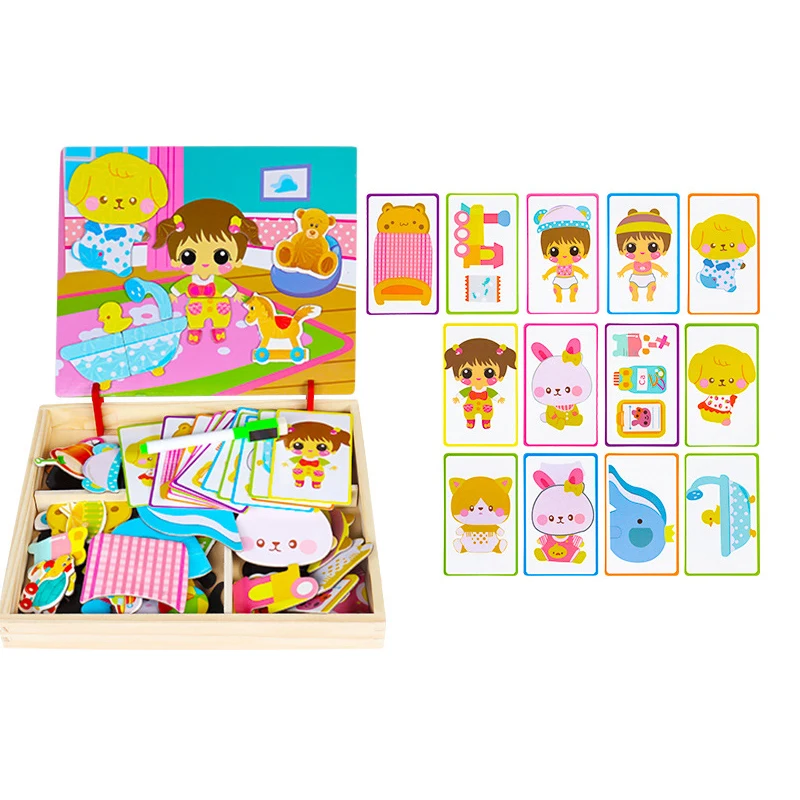 Wooden 3D Magnetic Jigsaw Puzzle Cartoon Animal Child Intelligence Development Toy 8 Styles Educational Toy Gift - Цвет: Baby Dress up