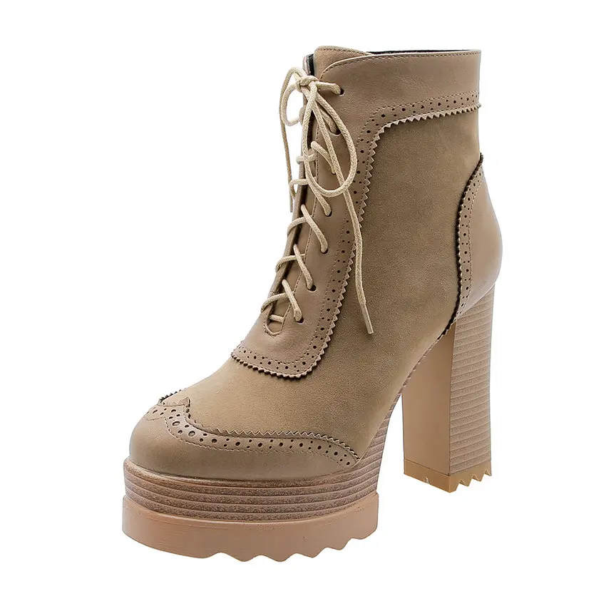 QUTAA/ г. Женская обувь на высоком квадратном каблуке повседневные зимние мотоциклетные Ботильоны на молнии из искусственной кожи на молнии Большие размеры 34-42