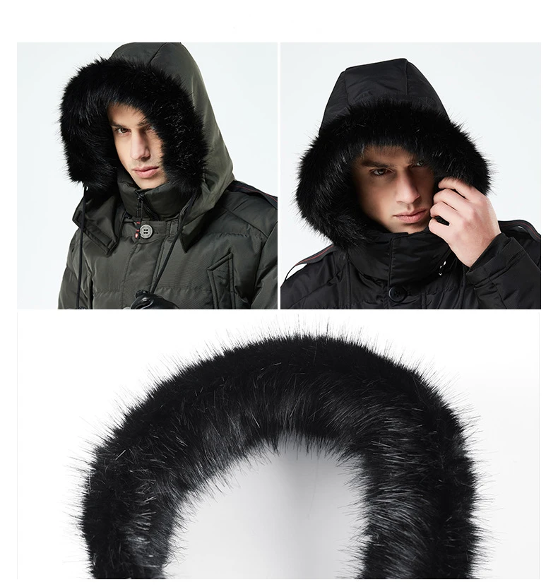 Мужская зимняя теплая пуховая куртка парки с хлопковой подкладкой, верхняя одежда с меховым воротником, повседневные длинные хлопковые