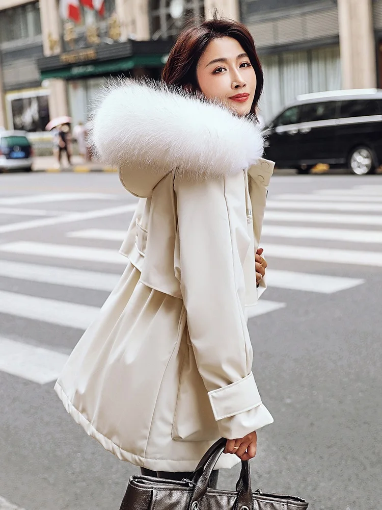 KMETRAM, зимняя куртка, женский пуховик с воротником из натурального меха енота, женское корейское длинное пальто, женская теплая парка, Manteau Femme MY4786