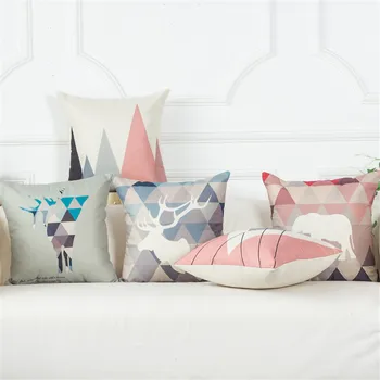 

Decorative Throw Pillow Geometric Deer Elephant Animals Bear Cotton Linen Cushion for Sofa Home Room Decor