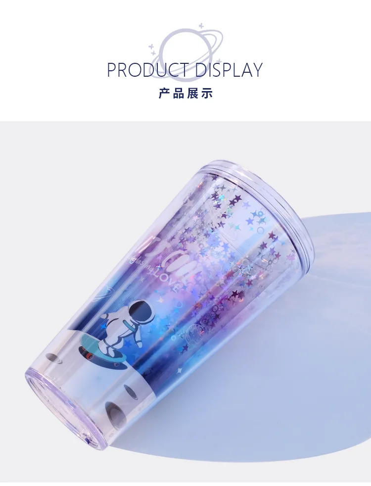Straw Cup Creative Gift Astronaut Plastic Cup Children Cute Colorful Water Cup Coffee Milk Cup Roaming Space Style 20 Undefined