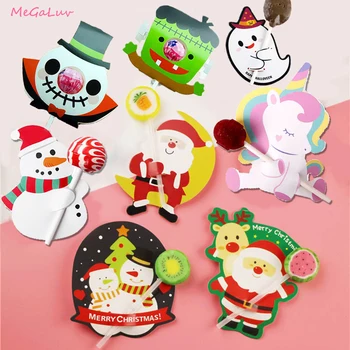 

50pcs Santa Snowman Unicorn Halloween Christmas Cartoon Candy Lollipop Decor Card for Kid Children Birthday Party Gift Accessory