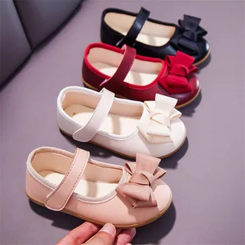 

2020 spring new bow cute princess shoes girls soft bottom shallow mouth square single shoes children leather shoes