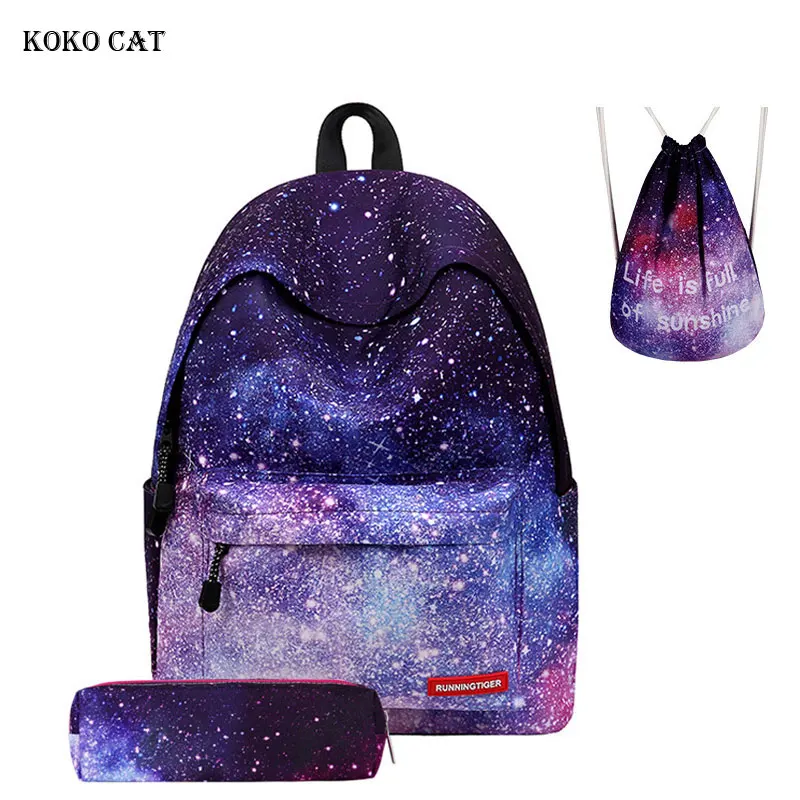  Galaxy Star Space Printing Girl Men Women Mini Canvas Backpack Set Junior High School Drawstring Ba - 33057996801