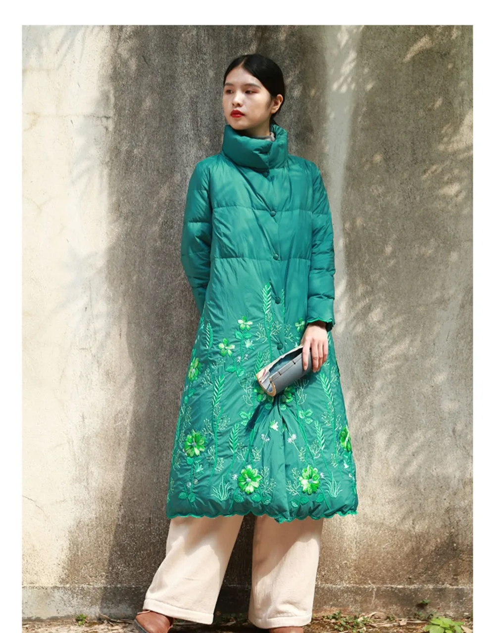 LZJN Women's Winter long Down Coat Jacket Embroidery Ultra Light Warm White Duck Down Coat Female Outerwear Parka Пуховик (15)