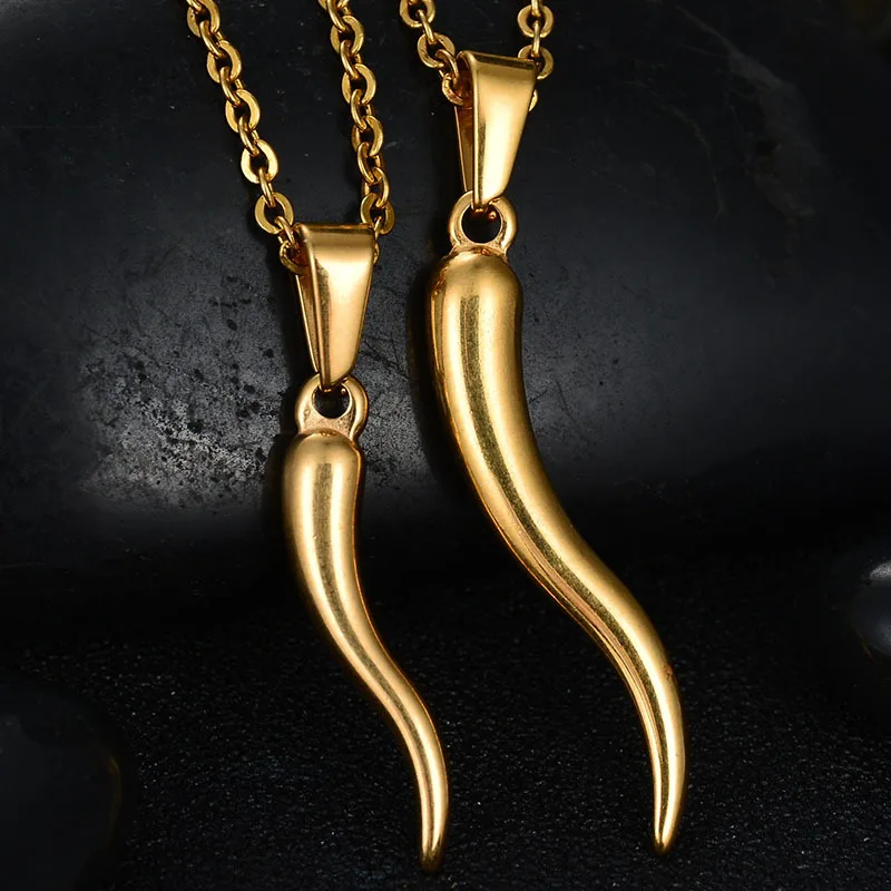 Cornicello Italian horn necklaces for women stainless steel chili