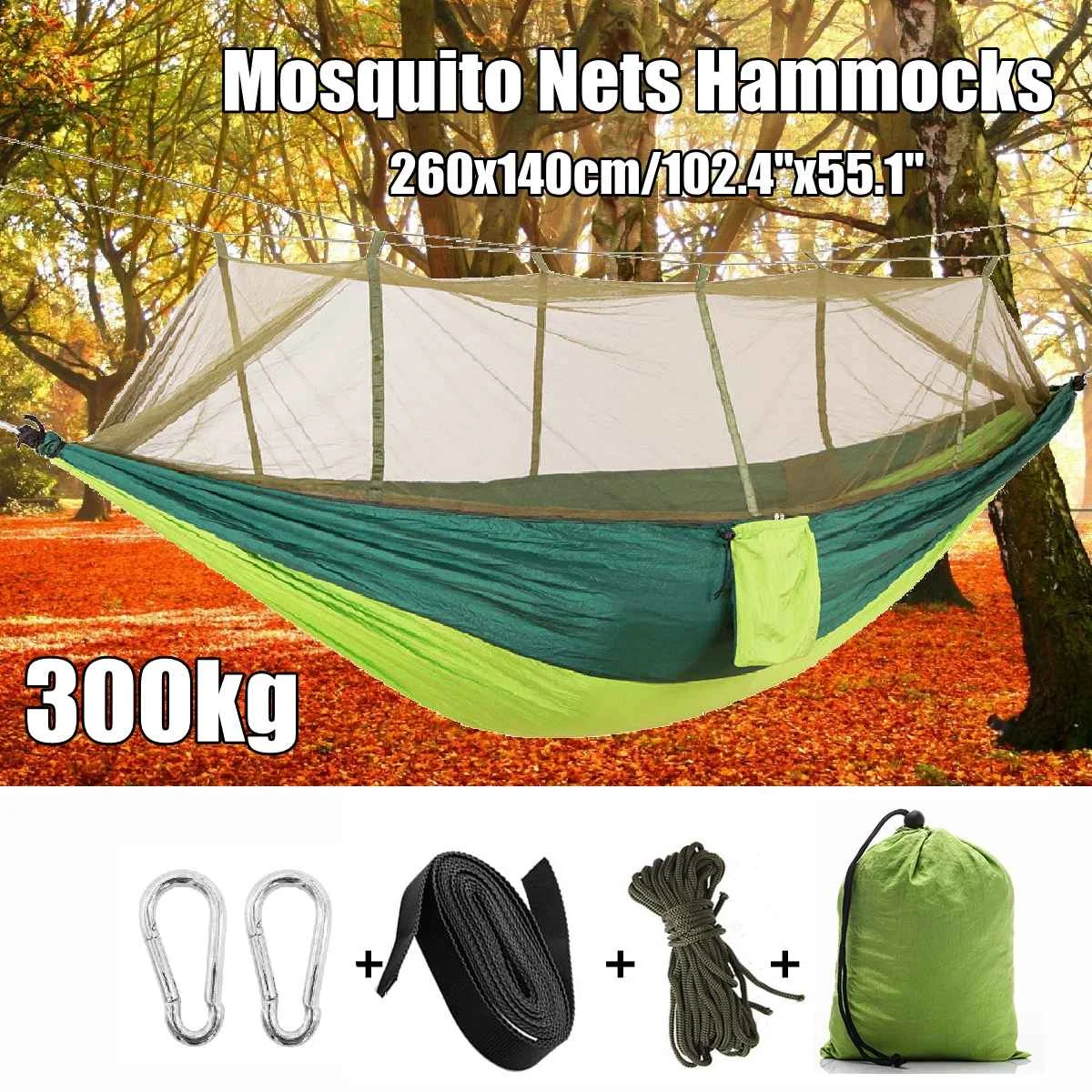 Lightweight Camping Hammock Mosquito Bug Net 6m Hanging Rope & Carry Bag 
