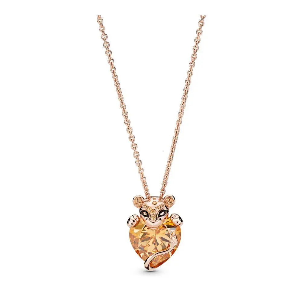 388068CZM-1 Sparkling Lion Princess Heart Necklace