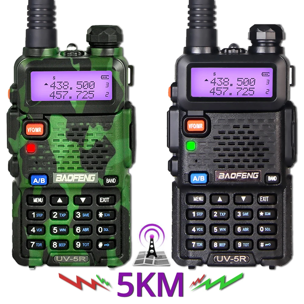 2 шт Baofeng UV-5R Walkie Talkie UV5R CB радиостанции 5 Вт 128CH УКВ Dual Band УФ 5R двухстороннее радио для охоты Любительское радио