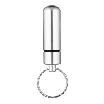 

1pc Keychain WaterProof Mini Portable Aluminum Silver Pill Box Case Bottle Cache Drug Holder Container With Key-Chain Newly