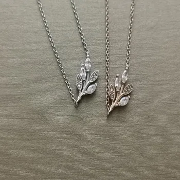 

S925 pure silver 1:1 fashion rose gold, platinum inlaid stone leaves ms gift necklace