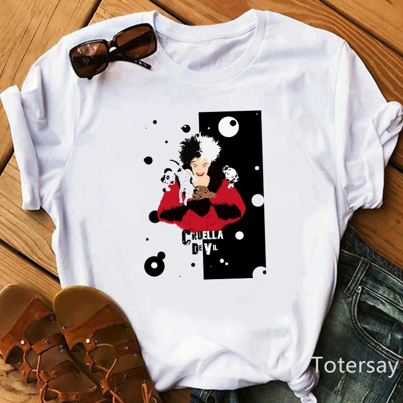 Women T Shirts Cruella De Vil Dogs Graphic T-shirt Female Clothes  Funny Cartoon T shirt Summer Tops Casual Oversized